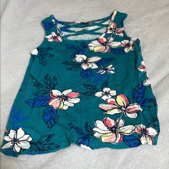 Nomad Tropical Teal Hibiscus Tank Top Size 6-7 - Picture 3 of 4